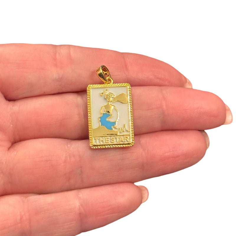 The Star Tarot Pendant Waterproof 24Kt Gold Plated Stainless Steel CZ Pendant With Attached Bail