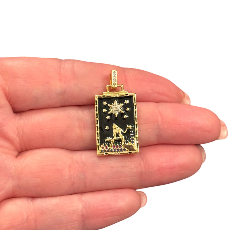 The Star Tarot Pendant (La Stella) Waterproof 24Kt Gold Plated Stainless Steel CZ Pendant With Attached Bail