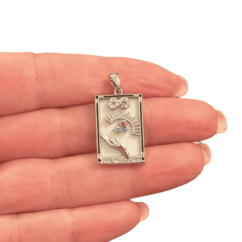 The Magician Tarot Pendant Waterproof Stainless Steel CZ Pendant With Attached Bail