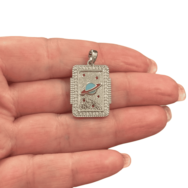 The Universe Tarot Pendant Waterproof Stainless Steel CZ Pendant With Attached Bail