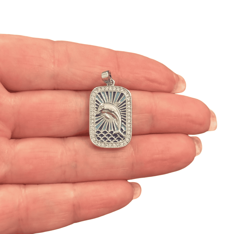 The Dolphin Tarot Pendant Waterproof Stainless Steel CZ Pendant With Attached Bail