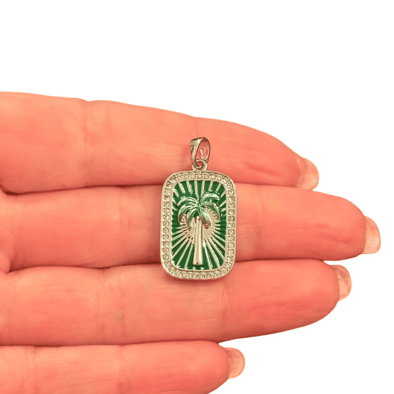 The Palm Tree Tarot Pendant Waterproof Stainless Steel CZ Pendant With Attached Bail