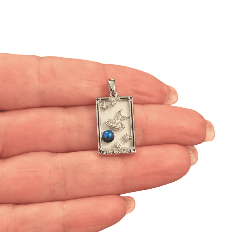 The World Tarot Pendant Waterproof Stainless Steel CZ Pendant With Attached Bail