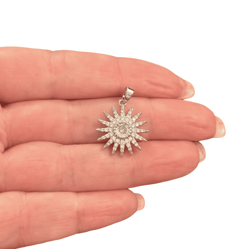 The Radiant Sunburst Pendant Waterproof Stainless Steel CZ Pendant With Attached Bail