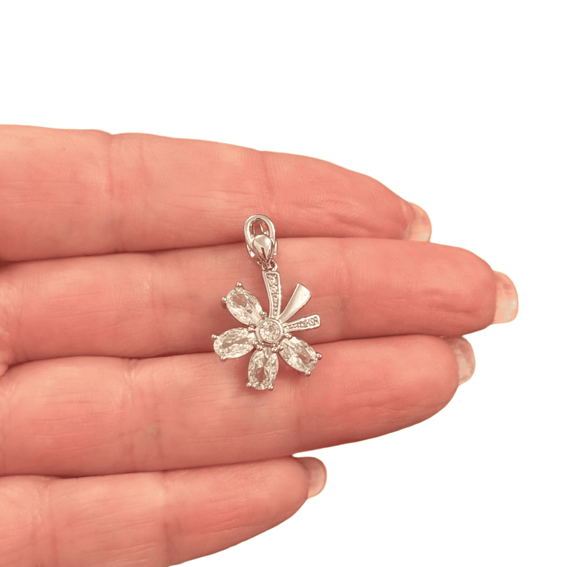 The Dazzling Daisy Pendant Waterproof Stainless Steel CZ Pendant With Attached Bail