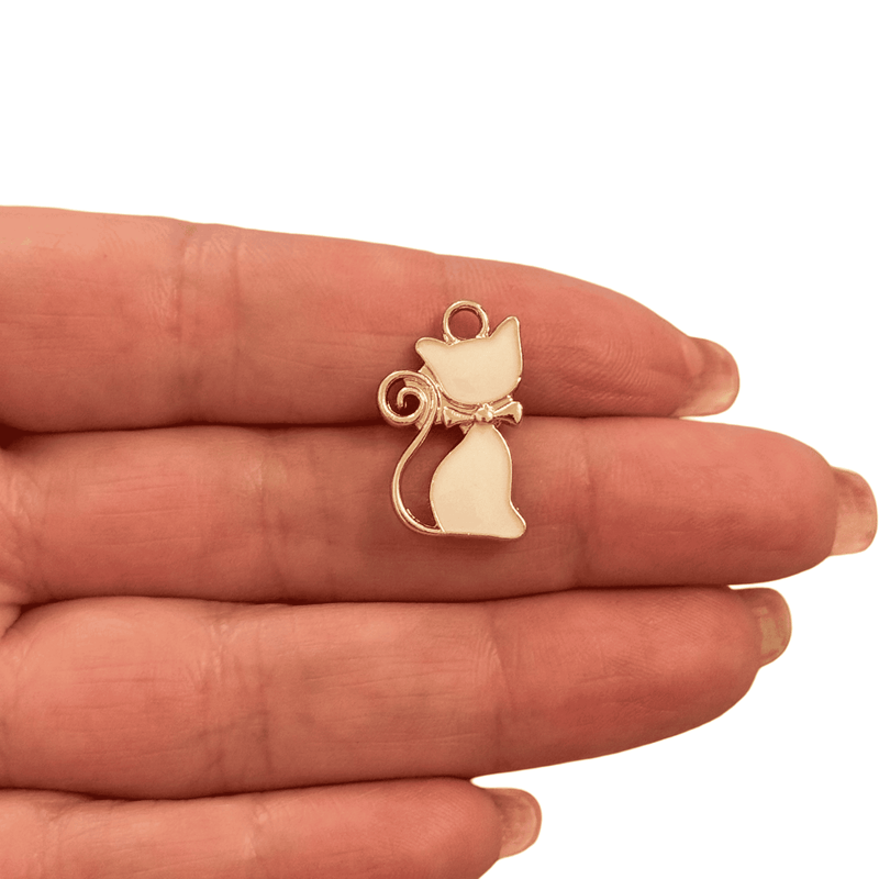 White Enamel Cat Charm