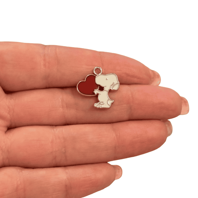 Rhodium Plated Snoopy with Heart Charm