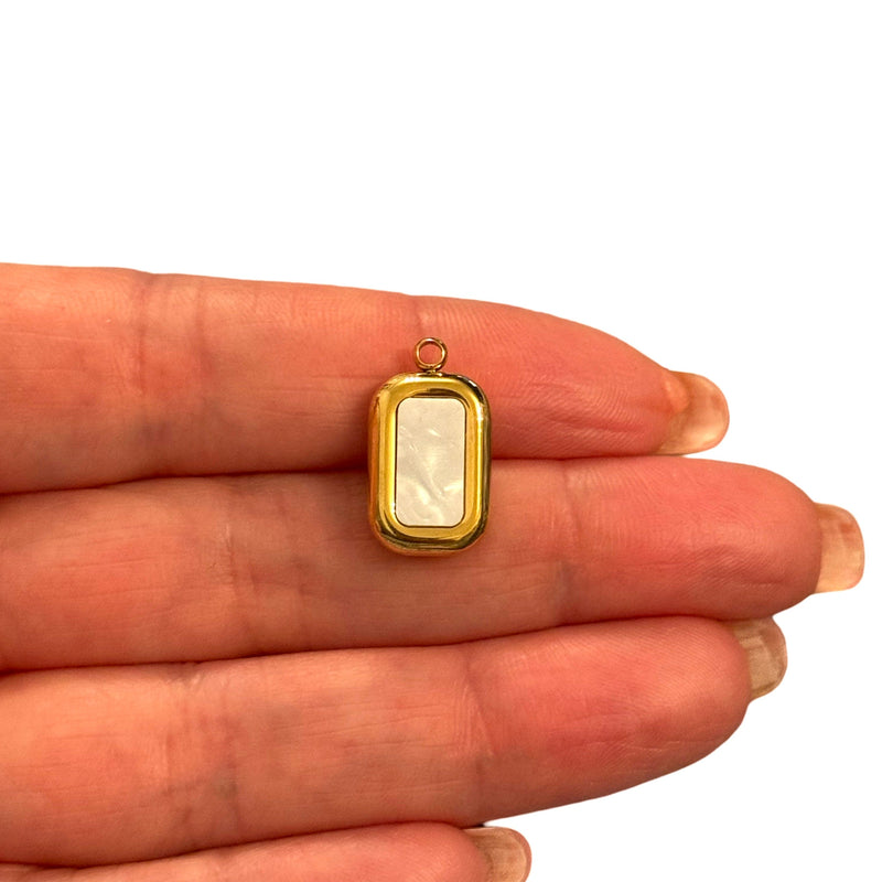 Waterproof Gold Mother of Pearl Charm, Stainless Steel Rectangle Pendant