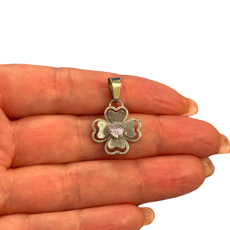 Waterproof Four-Leaf Clover CZ Pendant