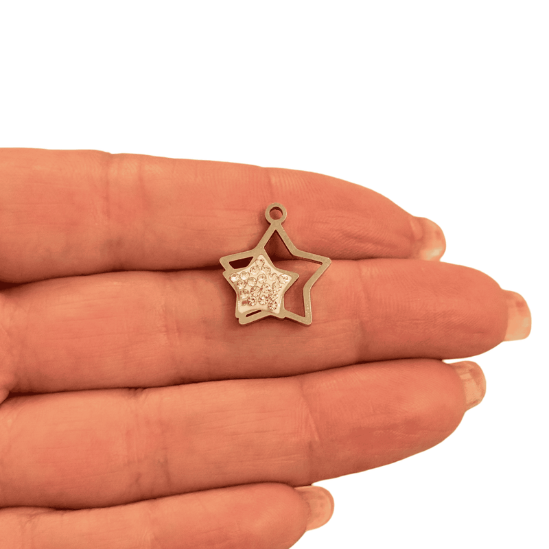 Waterproof Stainless Steel Star Charm with CZ Accents