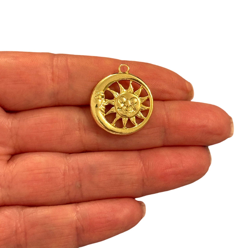 24Kt Gold Plated Sun & Moon Pendant – Celestial Round Charm