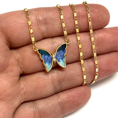 24Kt Gold Plated Enamelled Butterfly Connector Charm With Clear Cubic Zirconia