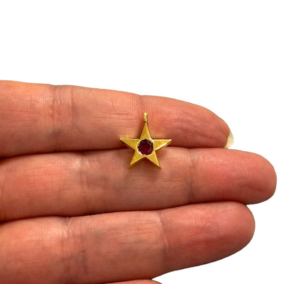 24Kt Gold Plated Star Charms With Birthstone, Gold Birthstone CZ Charms,