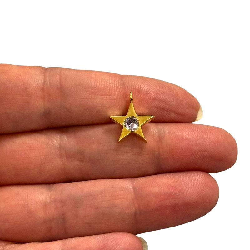 24Kt Gold Plated Star Charms With Birthstone, Gold Birthstone CZ Charms,