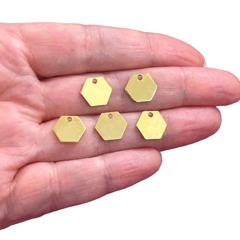 24Kt Gold Plated 11x10mm Hexagon Tag Charms, Gold Hexagon Tag Charms, 5 pcs in a pack