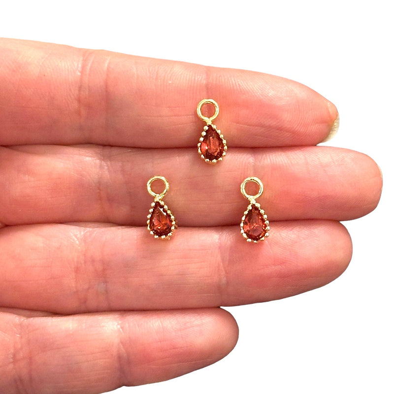 24Kt Gold Plated Drop Fuchsia CZ Charms, 3 pcs in a pack