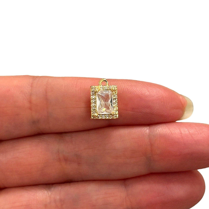 18K Gold Plated CZ Baguette Charm