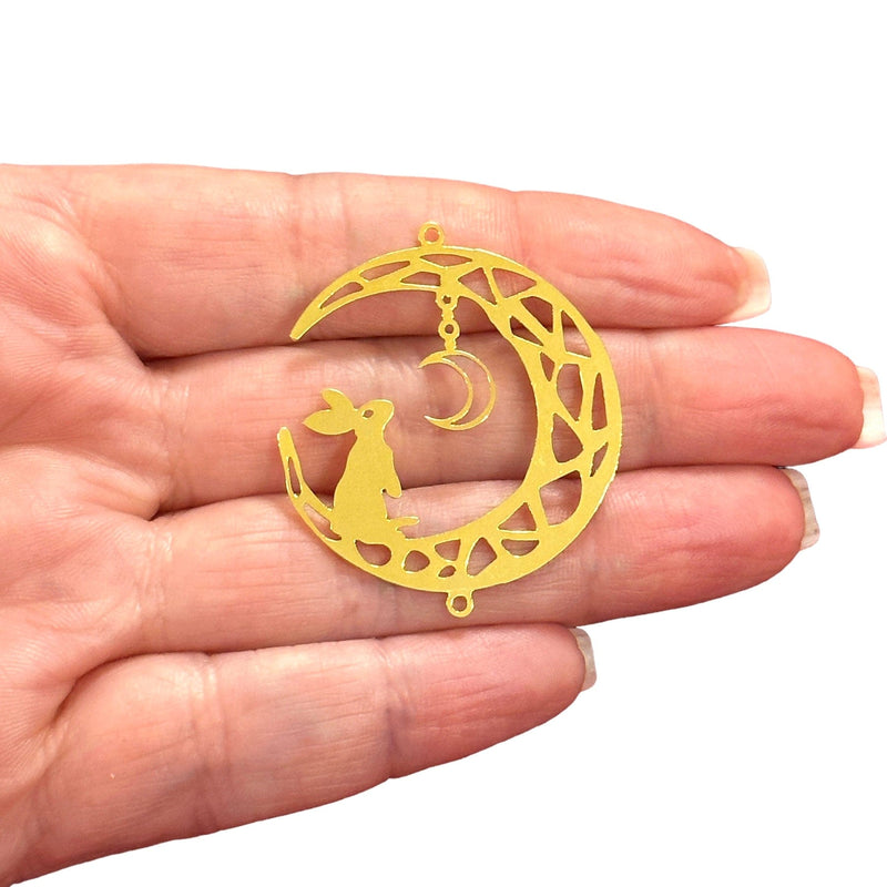 24Kt Gold Plated Rabbit and Moon Charm, Laser Cut Rabbit and Moon Charm