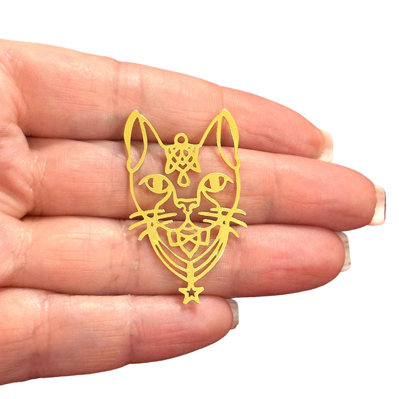 24Kt Gold Plated Cat Charm, Laser Cut Cat Charm