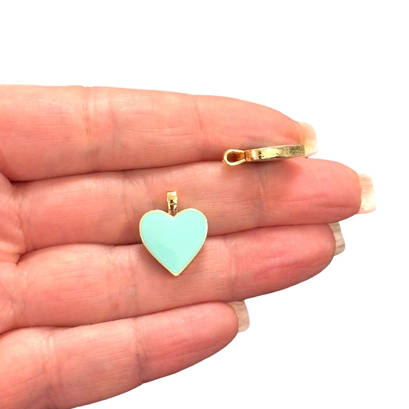 24Kt Gold Plated Double Side Mint Enamelled Brass Heart Charms, 2 pcs in a pack