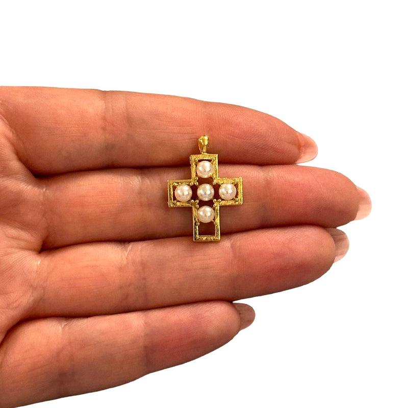 24Kt Gold Plated Stunning Pearly Cross Pendant