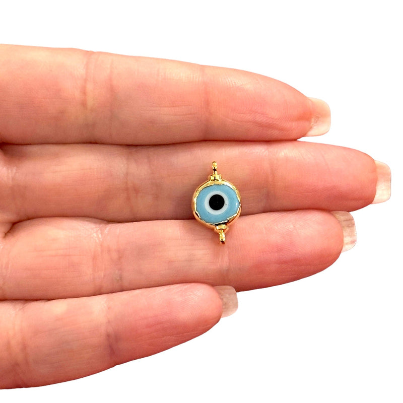 24Kt Gold Plated Blue Glass Evil Eye Connector Charm