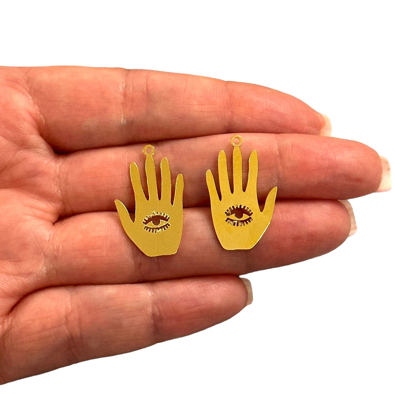 24Kt Gold Plated Hand With Third Eye Charms, Laser Cut Hand Charms,2 pcs in a pack