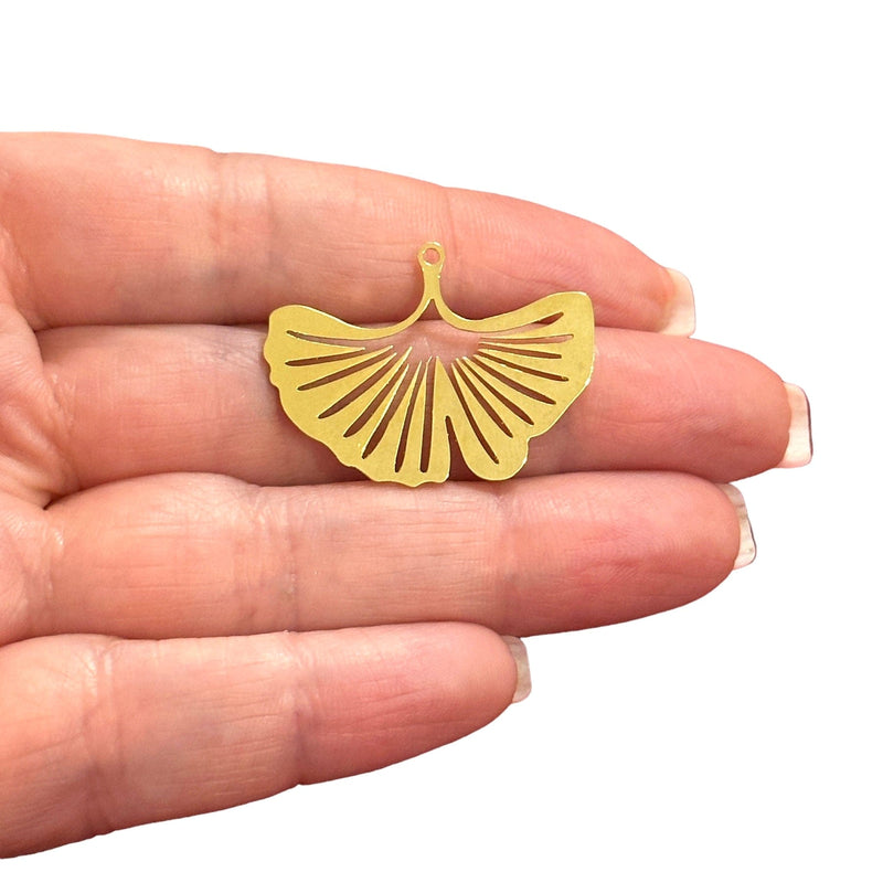 24Kt Gold Plated Ginkgo Leaf Charm, Laser Cut Ginkgo Charm,