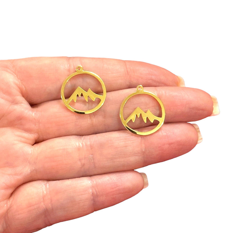 24Kt Gold Plated Mountain Patterned Charms,2 pcs in a pack