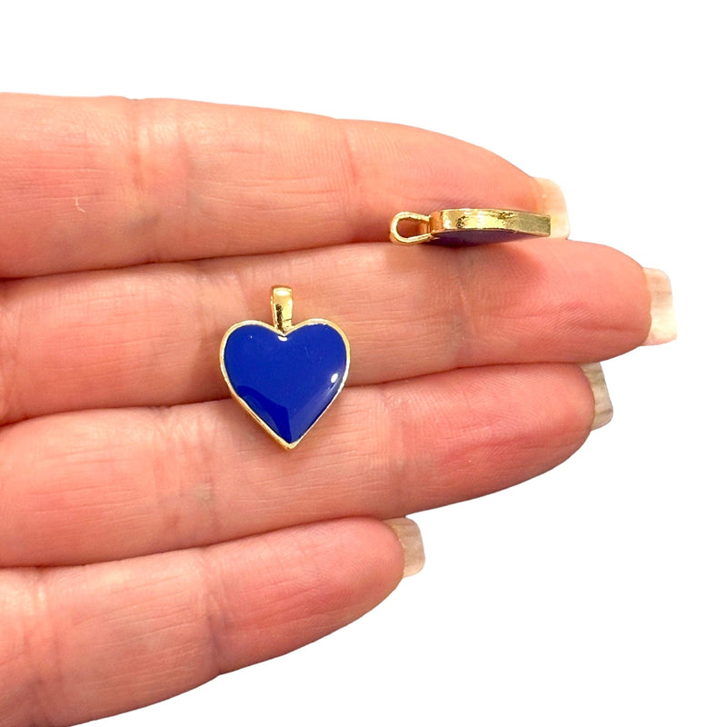 24Kt Gold Plated Double Side Navy Enamelled Brass Heart Charms, 2 pcs in a pack