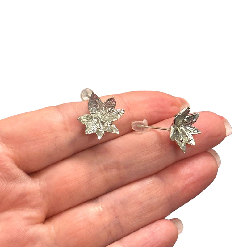 Rhodium Plated Brass Stud Earrings, 2 pcs in a pack,