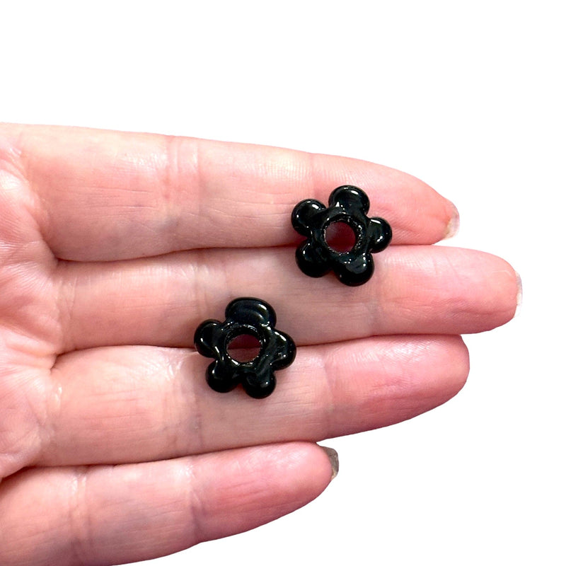 Hand Made Murano Glass Flower Charms With 5mm Holes, 2 pcs in a pack