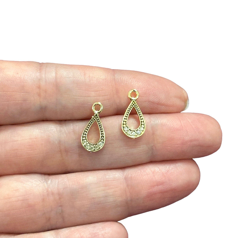 24Kt Gold Plated CZ Micro Pave Drop Charms, 2 pcs in a pack