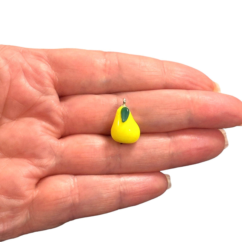 Hand Made Murano Glass Pear Charm With 24Kt Gold Plated Pin