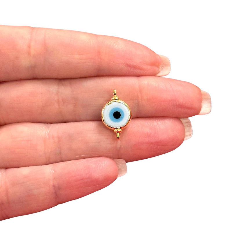 24Kt Gold Plated White Glass Evil Eye Connector Charm