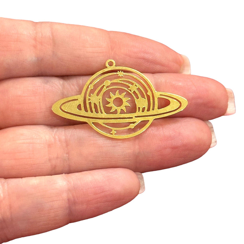 24Kt Gold Plated Saturn Charm, Laser Cut Saturn Charm