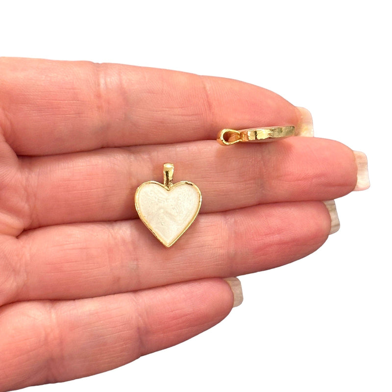 24Kt Gold Plated Double Side Ivory Enamelled Brass Heart Charms, 2 pcs in a pack