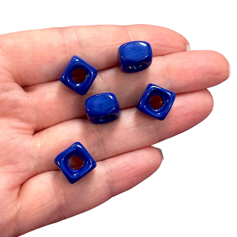 Hand Made Murano Glass Square Beads With 5mm Holes, 5 pcs in a pack