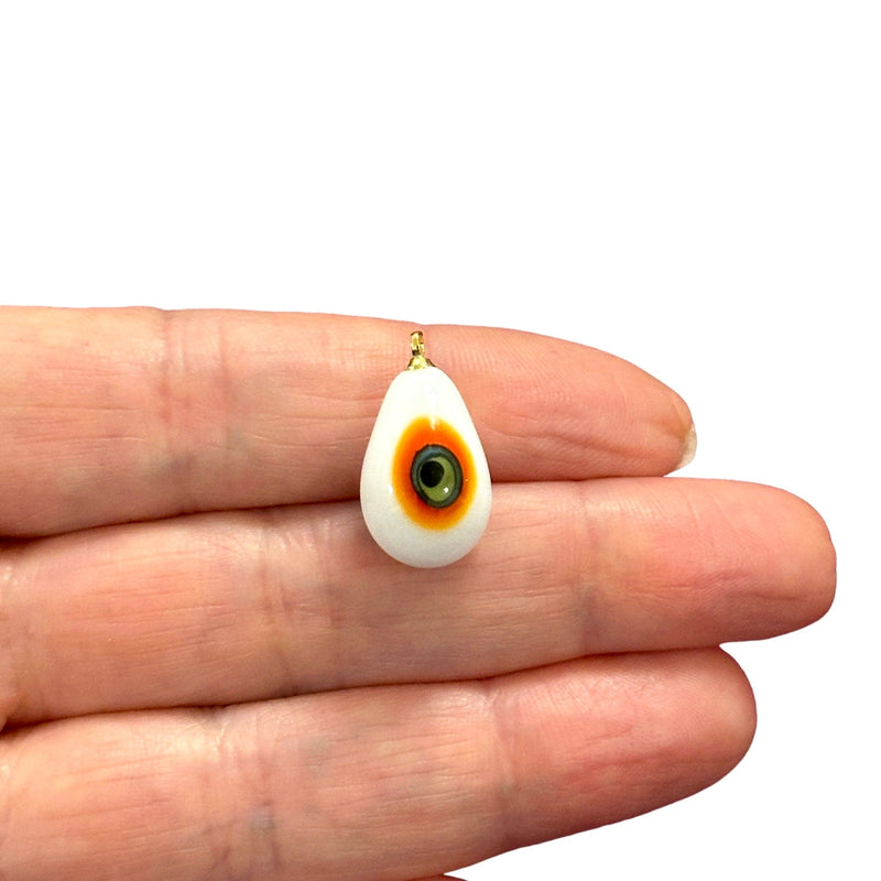 Hand Made Murano Glass Double Side Evil Eye Drop Charm With 24Kt Gold Plated Pin