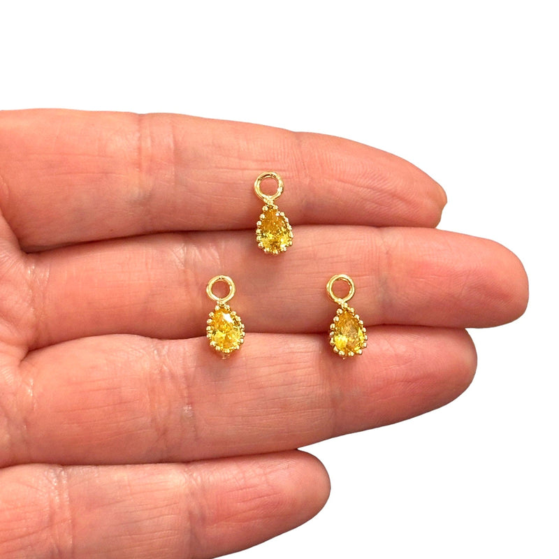 24Kt Gold Plated Drop Citrine CZ Charms, 3 pcs in a pack