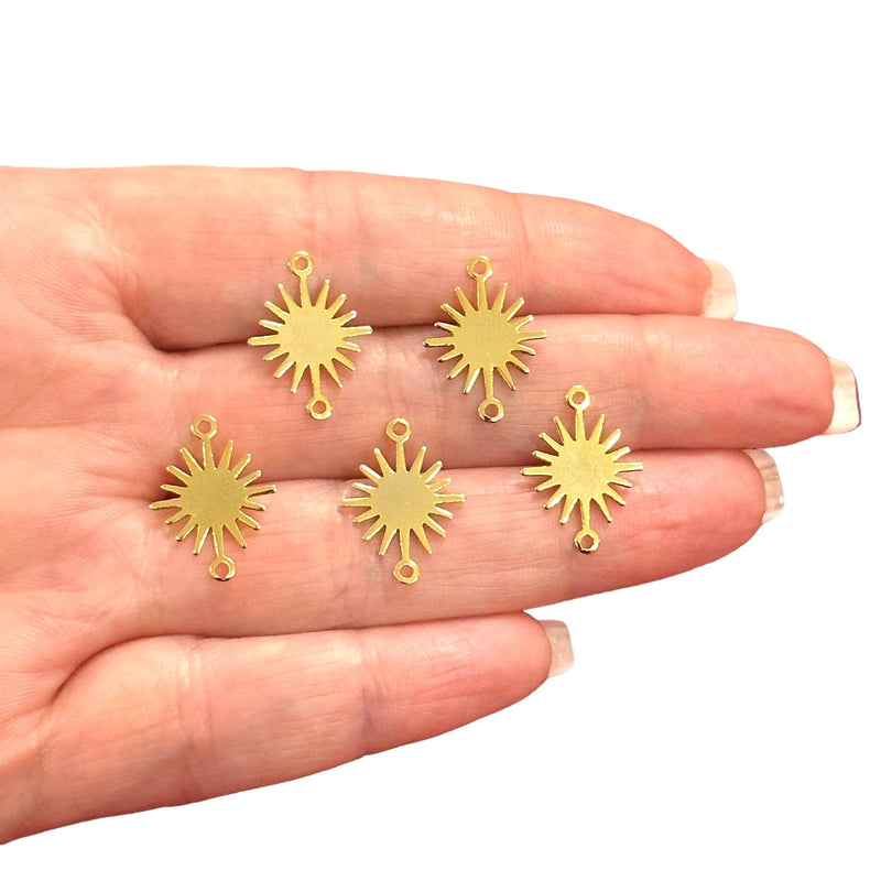 24Kt Gold Plated Brass Sun Connector Charms, 5 pcs in a pack