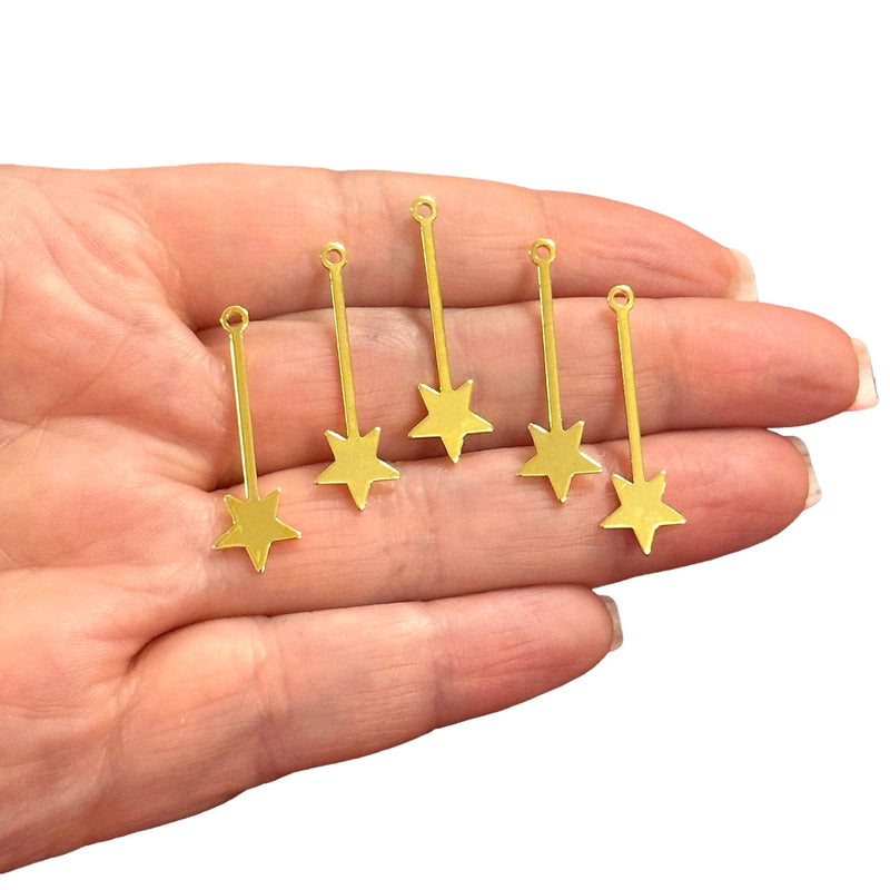 24Kt Gold Plated Star Stick Charms,5 pcs in a pack