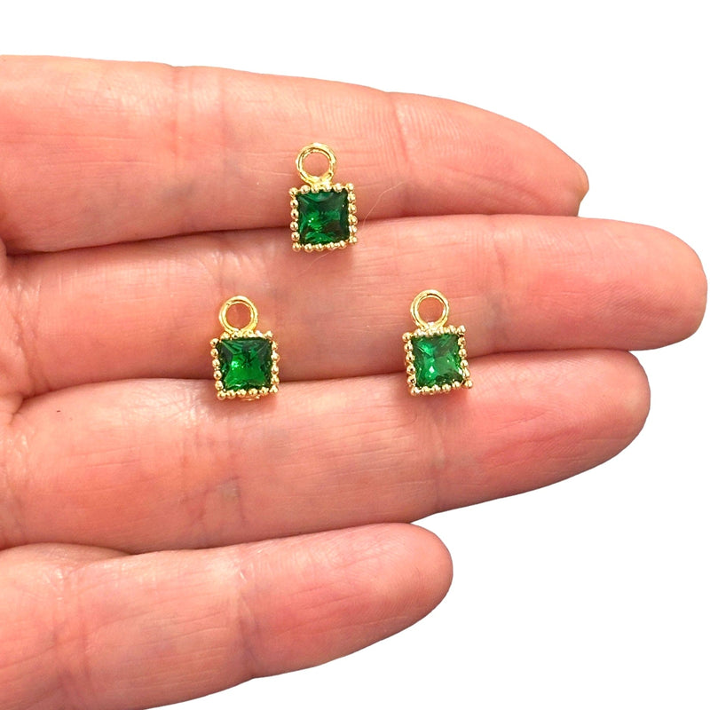 24Kt Gold Plated Square Emerald CZ Charms, 3 pcs in a pack