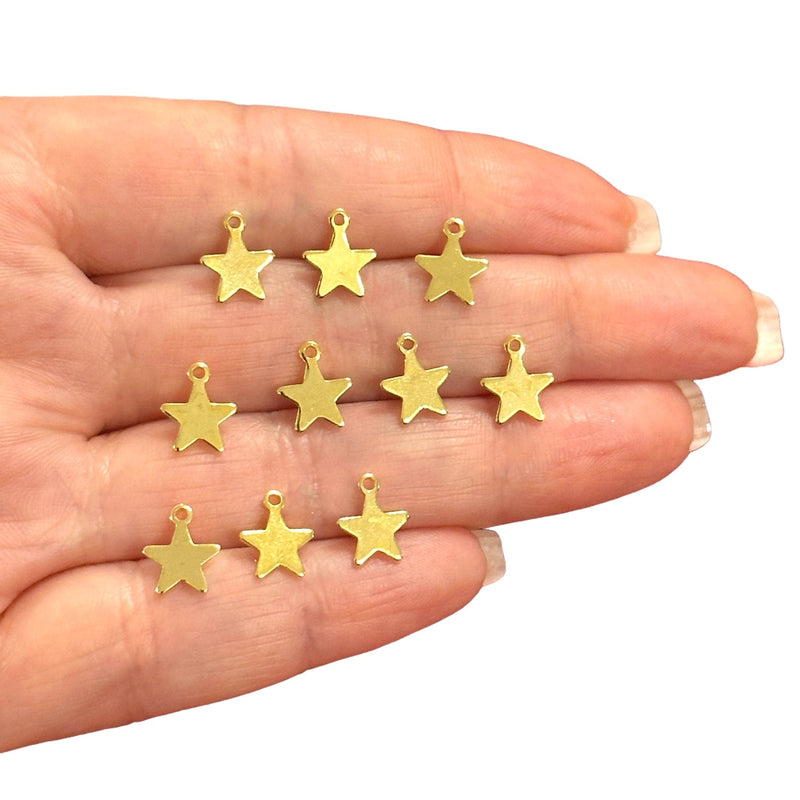 24Kt Gold Plated Brass Star Charms, 10 pcs in a pack