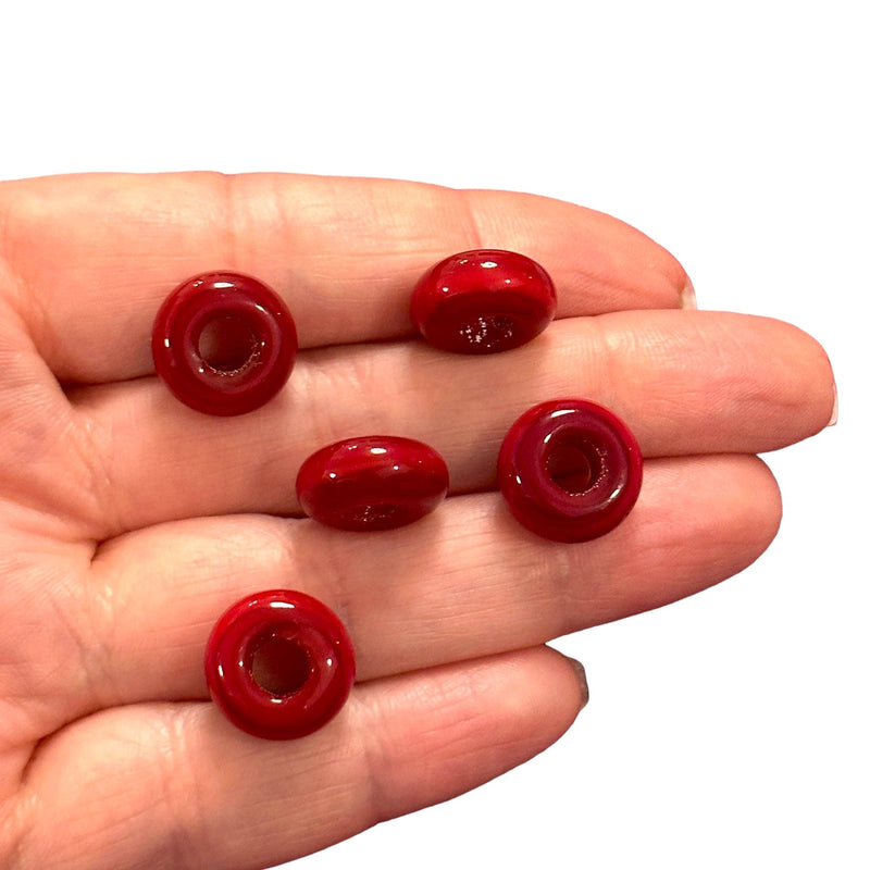 Hand Made Murano Glass Rondelle Beads With 5mm Holes, 5 pcs in a pack