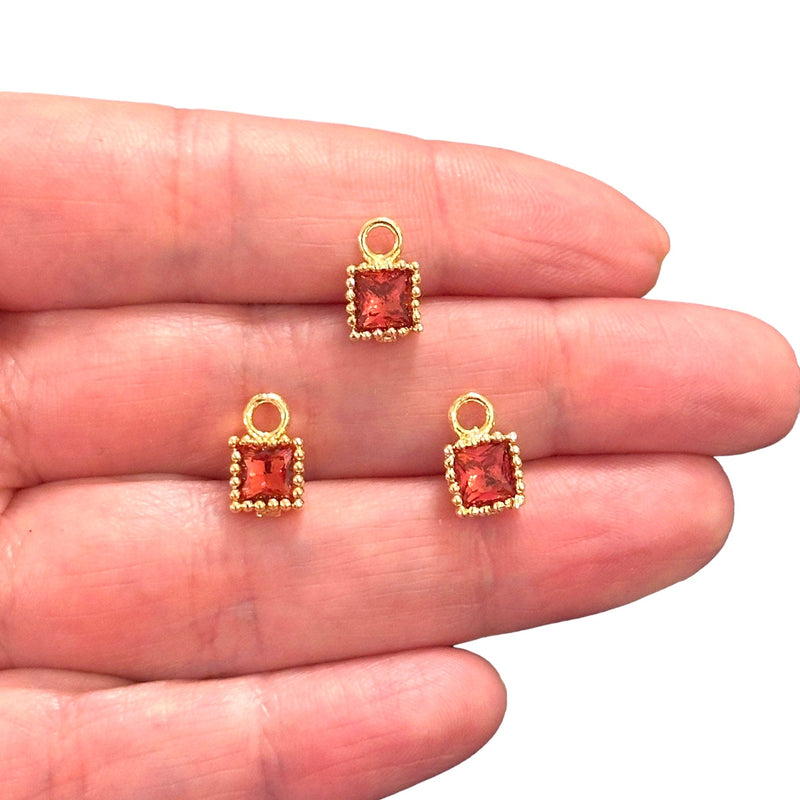 24Kt Gold Plated Square Fuchsia CZ Charms, 3 pcs in a pack