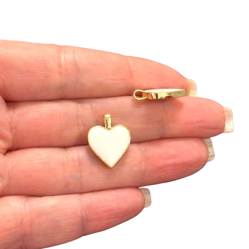 24Kt Gold Plated Double Side White Enamelled Brass Heart Charms, 2 pcs in a pack