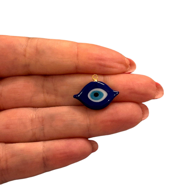 Hand Made Murano Glass Navy Evil Eye Charm with 24Kt Gold Plated Pin