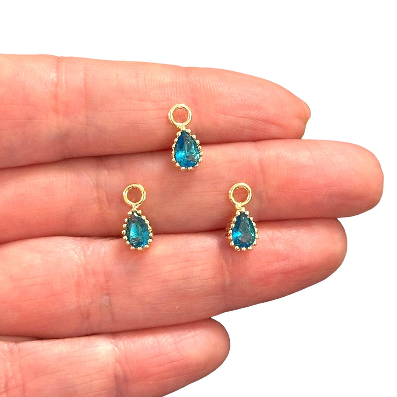 24Kt Gold Plated Drop Aquamarine CZ Charms, 3 pcs in a pack