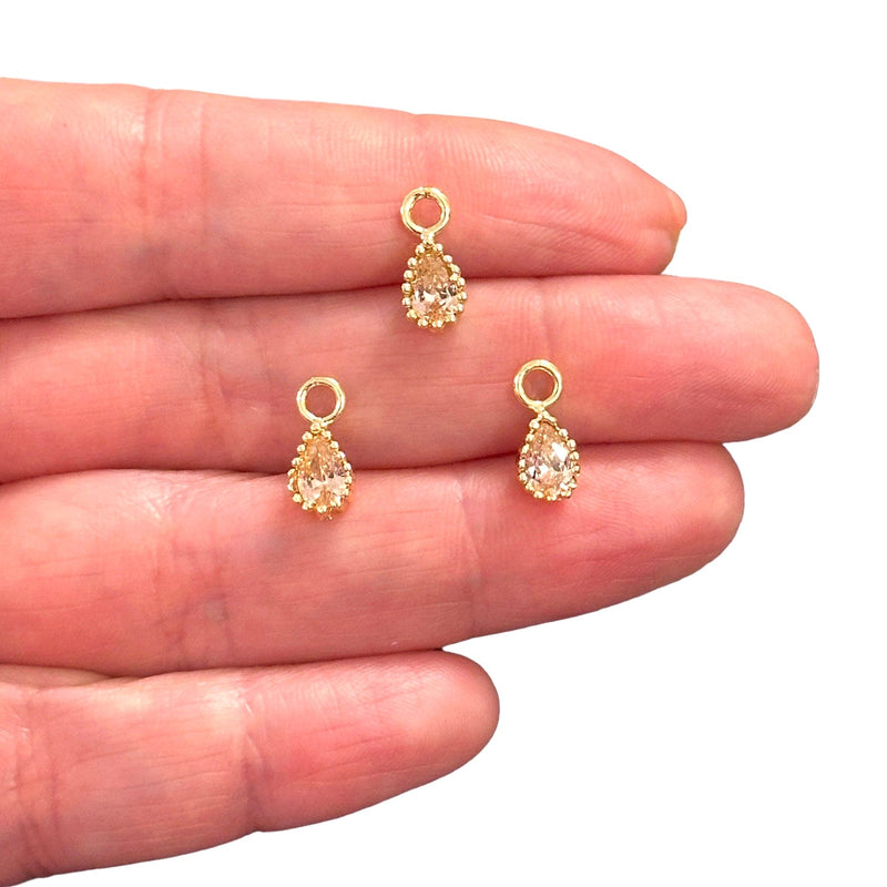 24Kt Gold Plated Drop Pink CZ Charms, 3 pcs in a pack